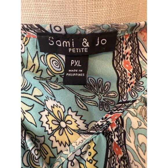 Sami & Jo Blouse Womens Petite PXL Boho Floral Geometric Top Extra Large Shirt - Picture 9 of 9